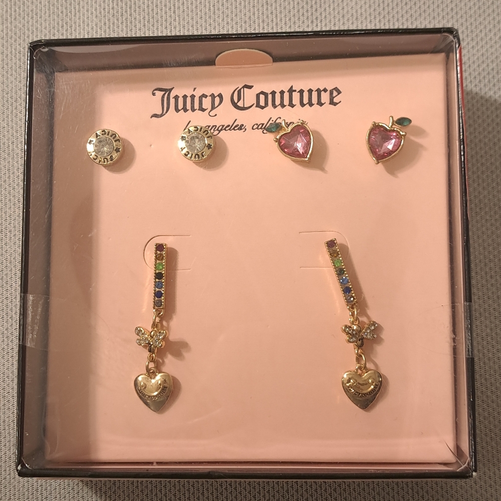 Juicy Couture Women's Earrings Set of‎ 3 Apple Heart Fashion Jewelry